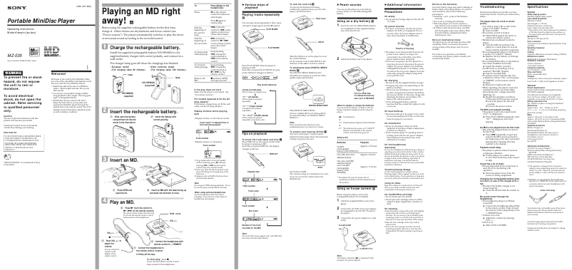 Page 1 of the manual User Manual Sony MZ-E35