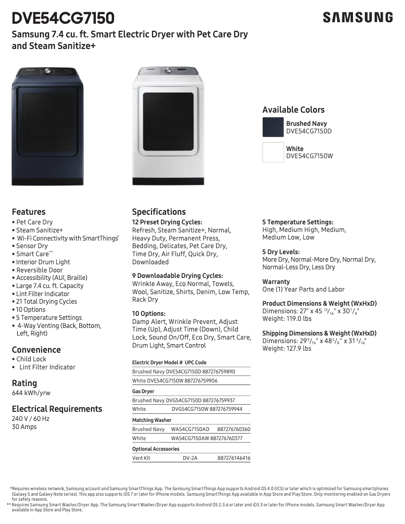 First page image of the manual for DVE54CG7150D