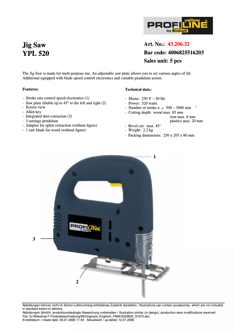 First page image of the manual for YPL 520