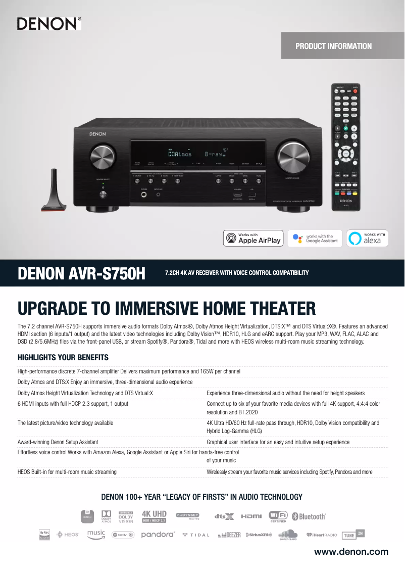 Page 1 of the manual Technical Sheet Denon AVR-S750H-R