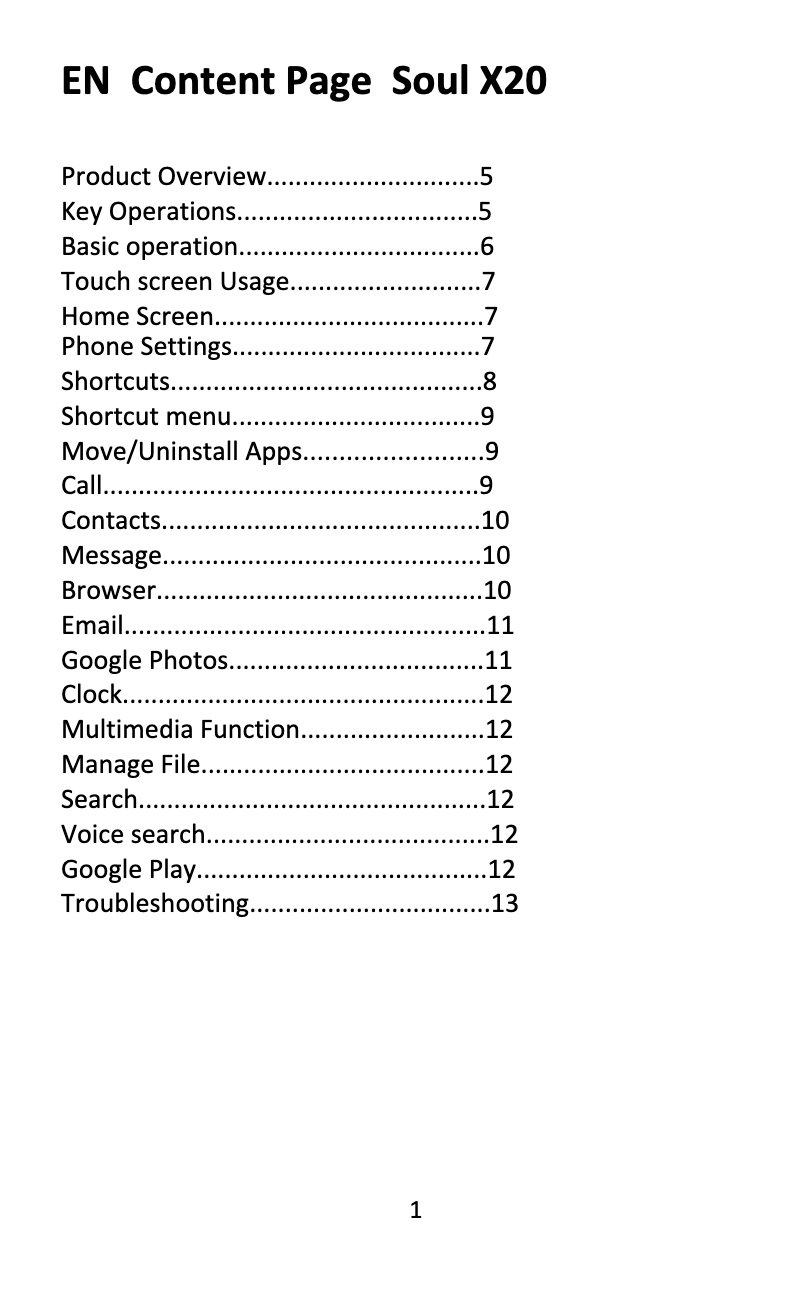First page image of the manual for Soul X20