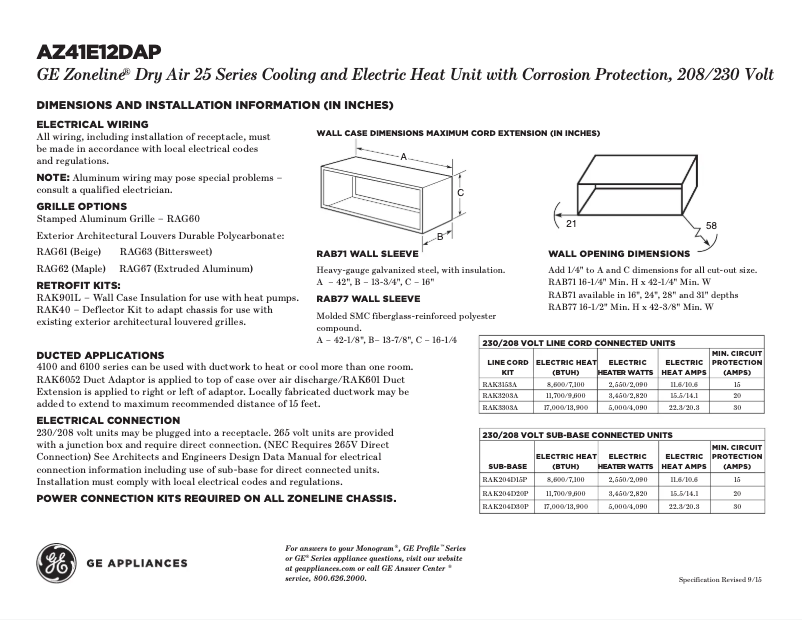First page image of the manual for AZ41E12DAP Zoneline