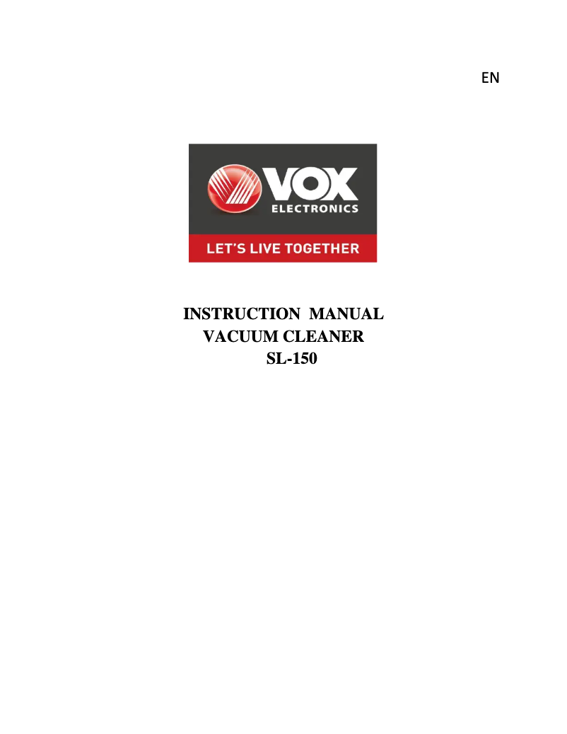 Page 1 of the manual User Manual VOX SL150