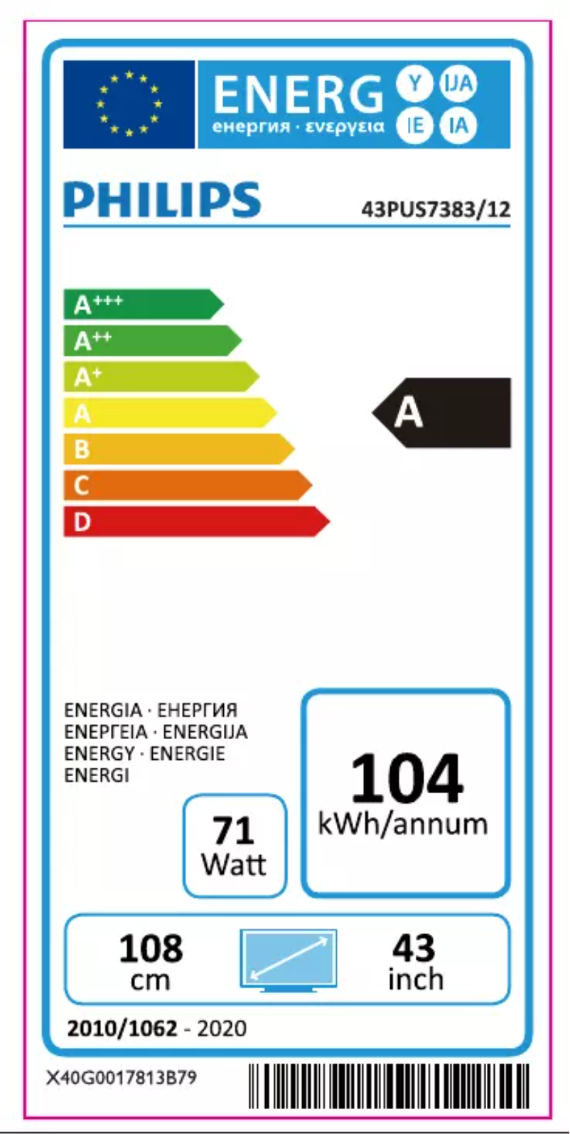 Page 1 of the manual Energy Label Philips 43PUS7383