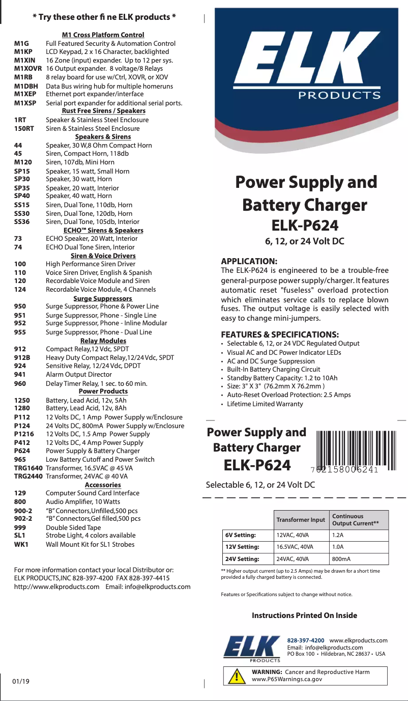 Page 1 of the manual User Manual ELK ELK-P624