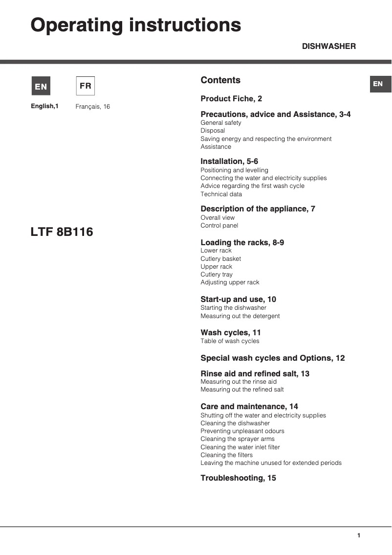 First page image of the manual for LTF 8B116 EU