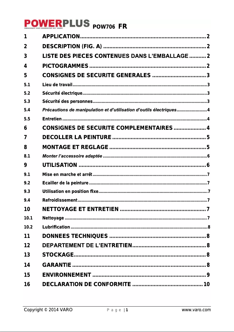 First page image of the manual for POW706