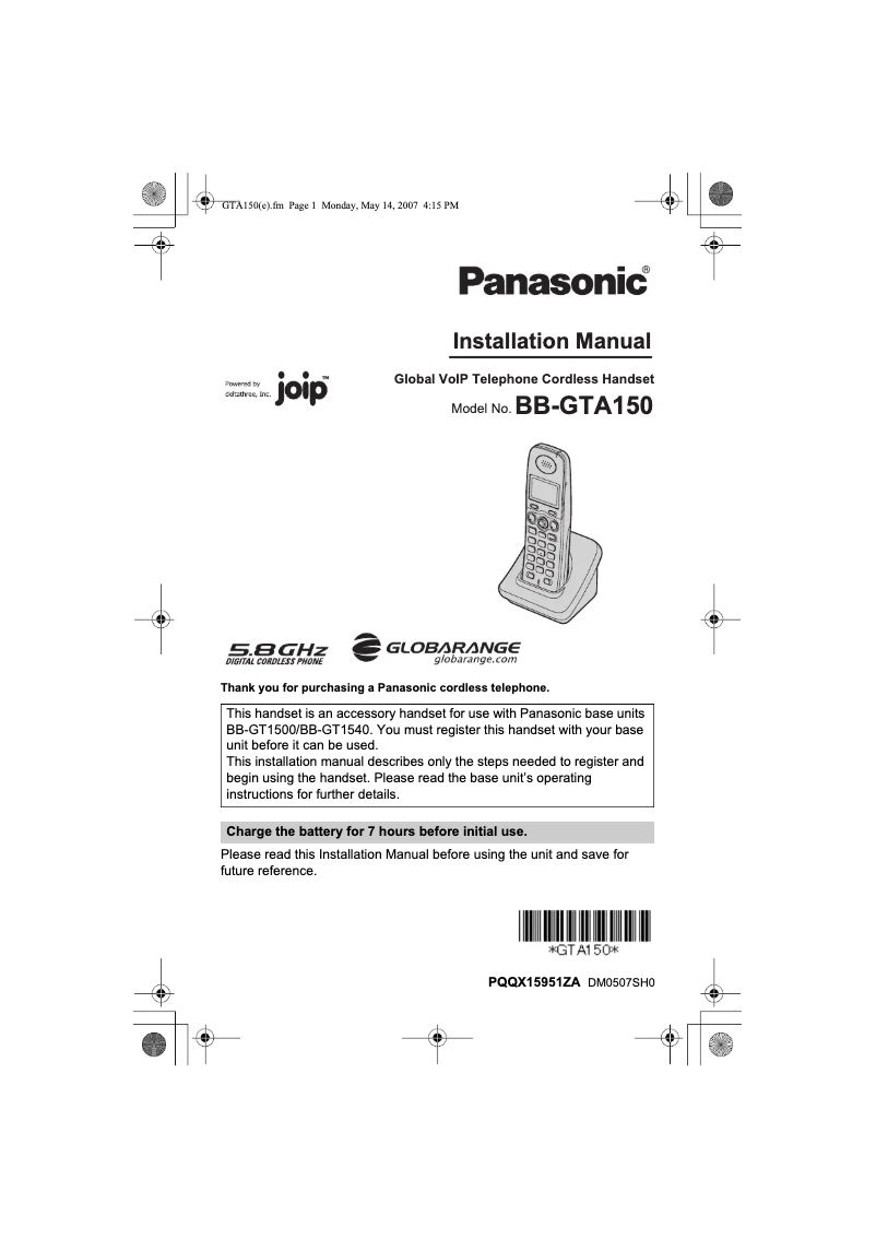 First page image of the manual for BB-GTA150
