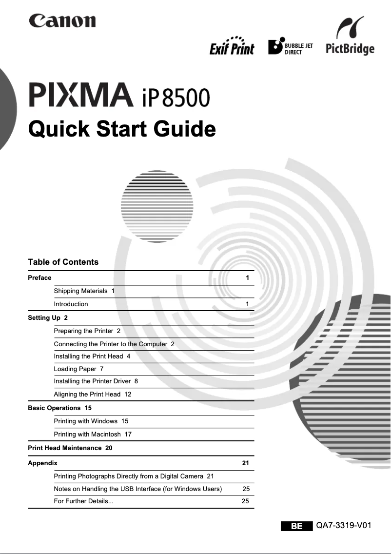 Page 1 of the manual User Manual Canon Pixma iP8500