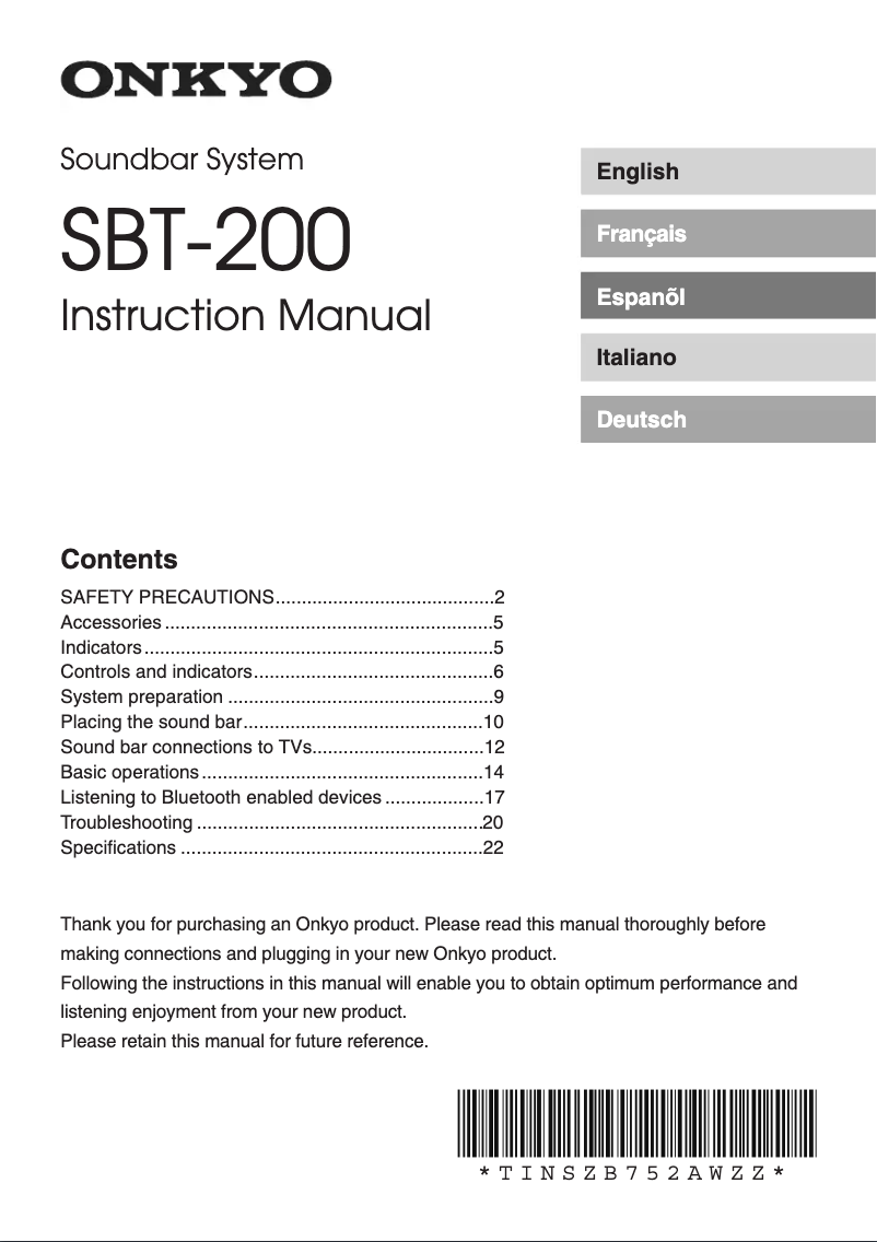 Page 1 of the manual User Manual Technics SB-T200