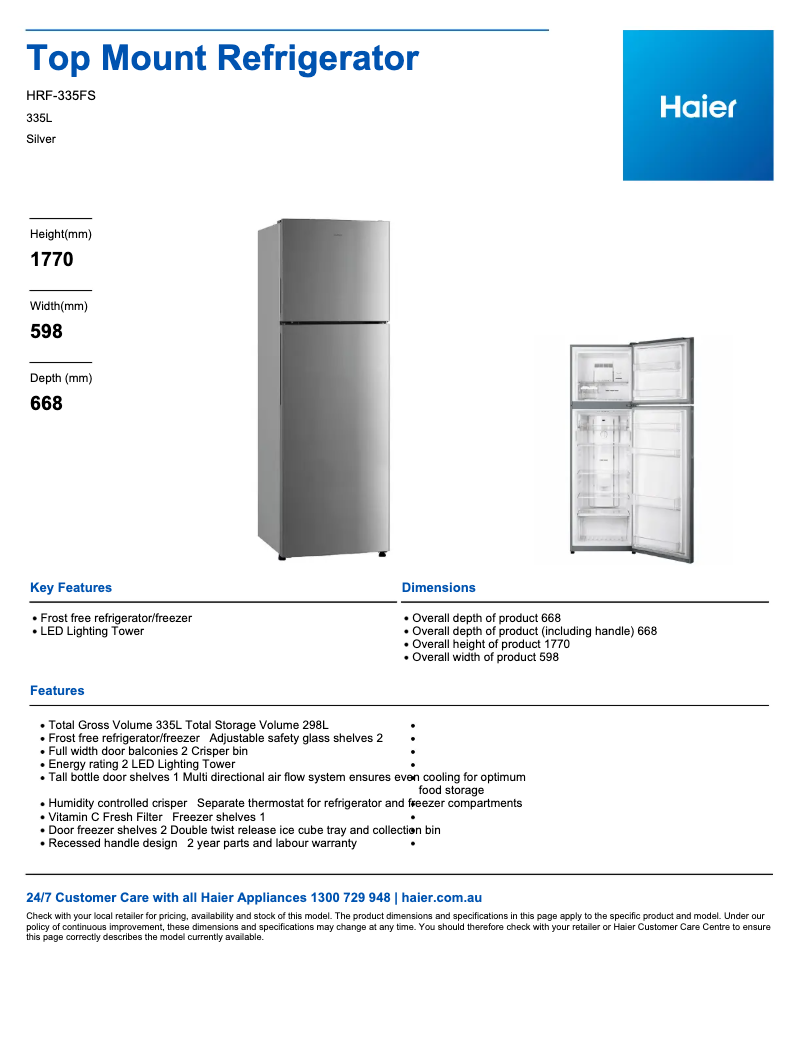 First page image of the manual for HRF-335FS