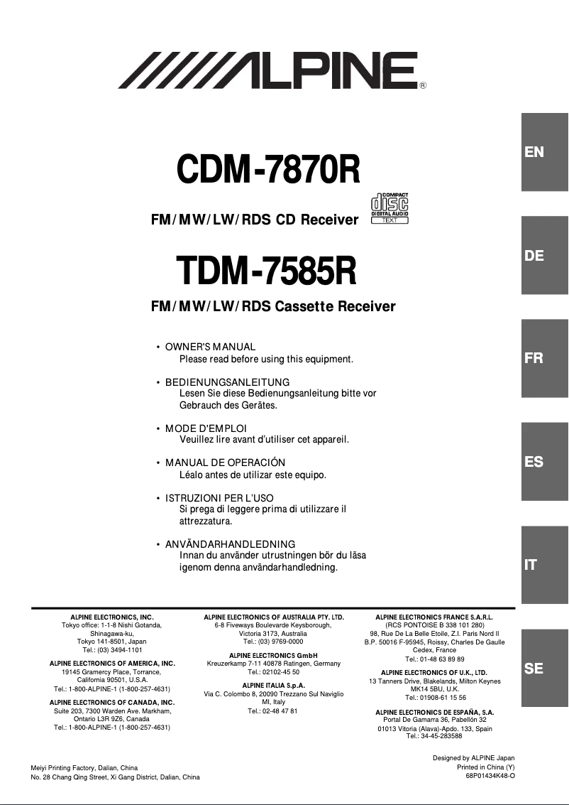 First page image of the manual for TDM-7585R