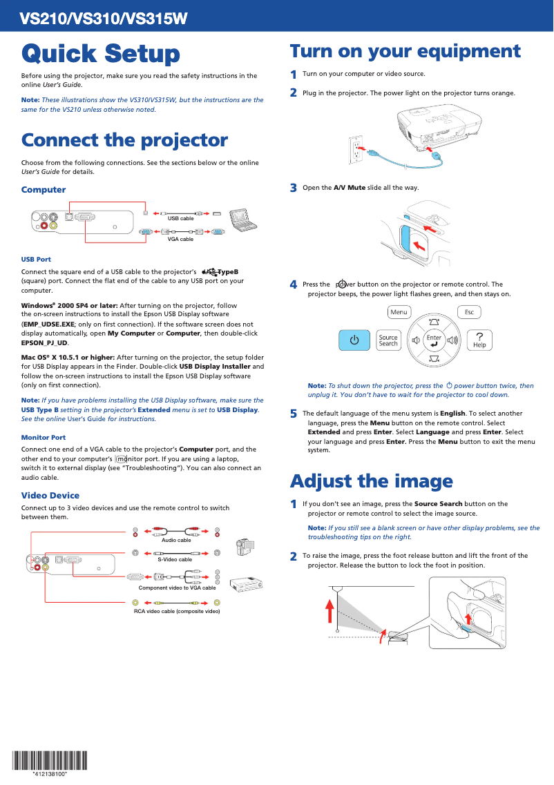 Image de la première page du manuel de l'appareil VS310