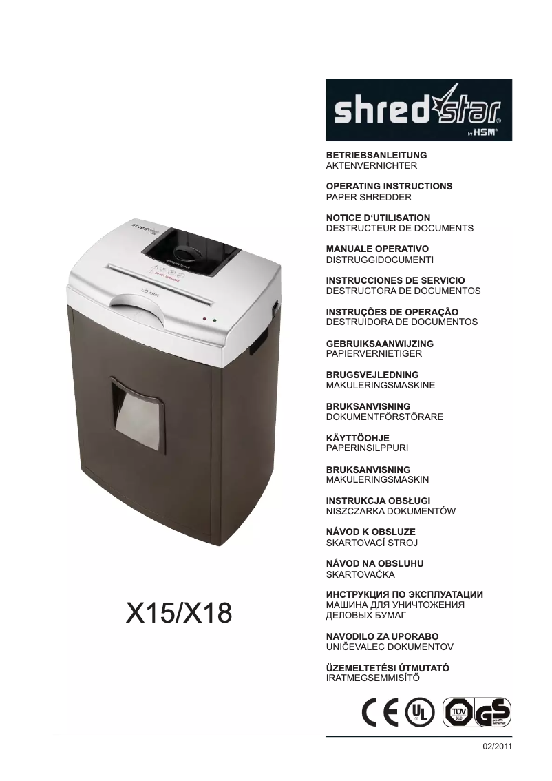 First page image of the manual for Shredstar X15