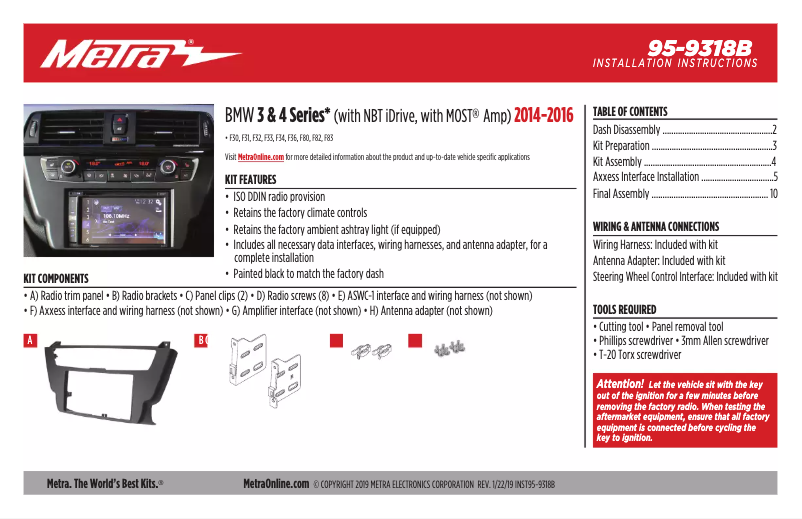 Page 1 de la notice Guide d'installation Metra 95-9318B