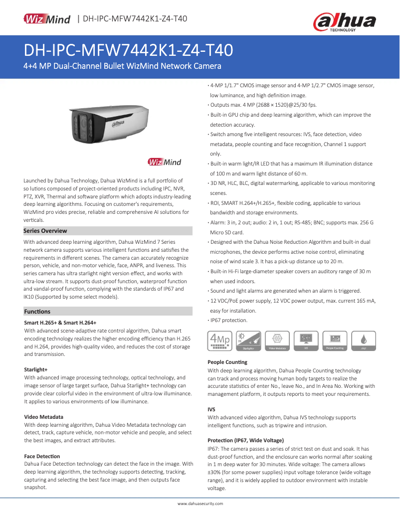 Page 1 of the manual Technical Sheet Dahua Technology IPC-MFW7442K1-Z4-T40