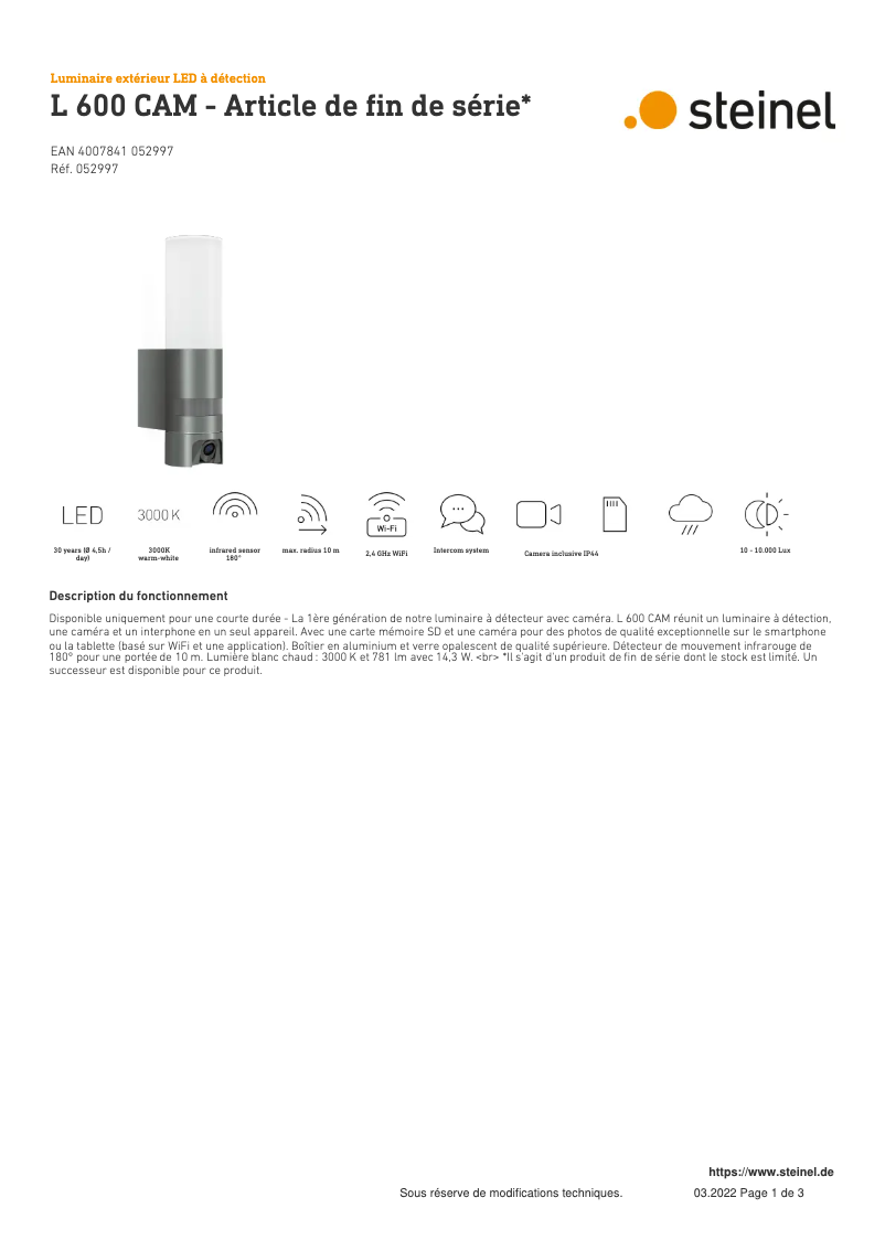 Image de la première page du manuel de l'appareil L 600 CAM