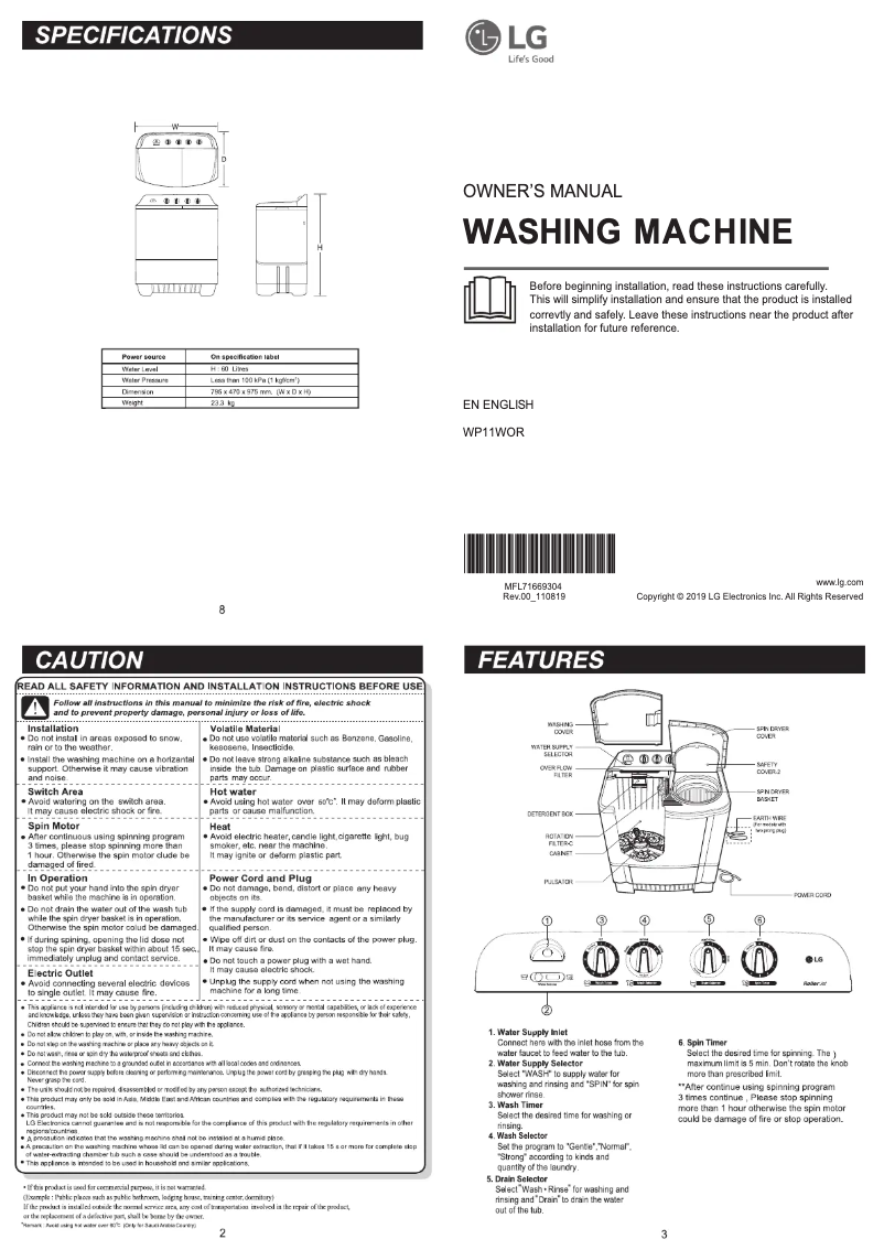 Page 1 of the manual User Manual LG WP8GOR