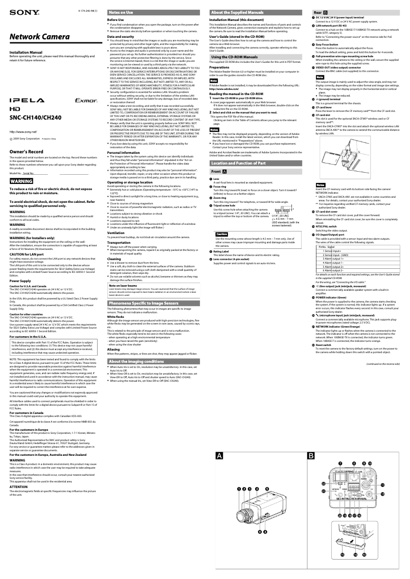 Page 1 of the manual User Manual Sony CH240