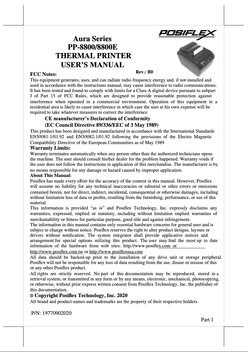 Page 1 de la notice Manuel utilisateur Posiflex AURA PP-8800U