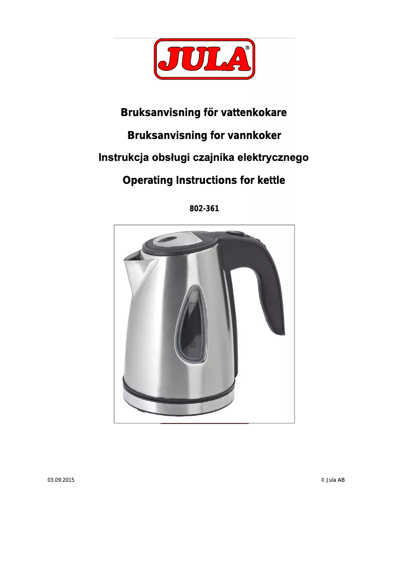 Page 1 of the manual User Manual Menuett 802-361