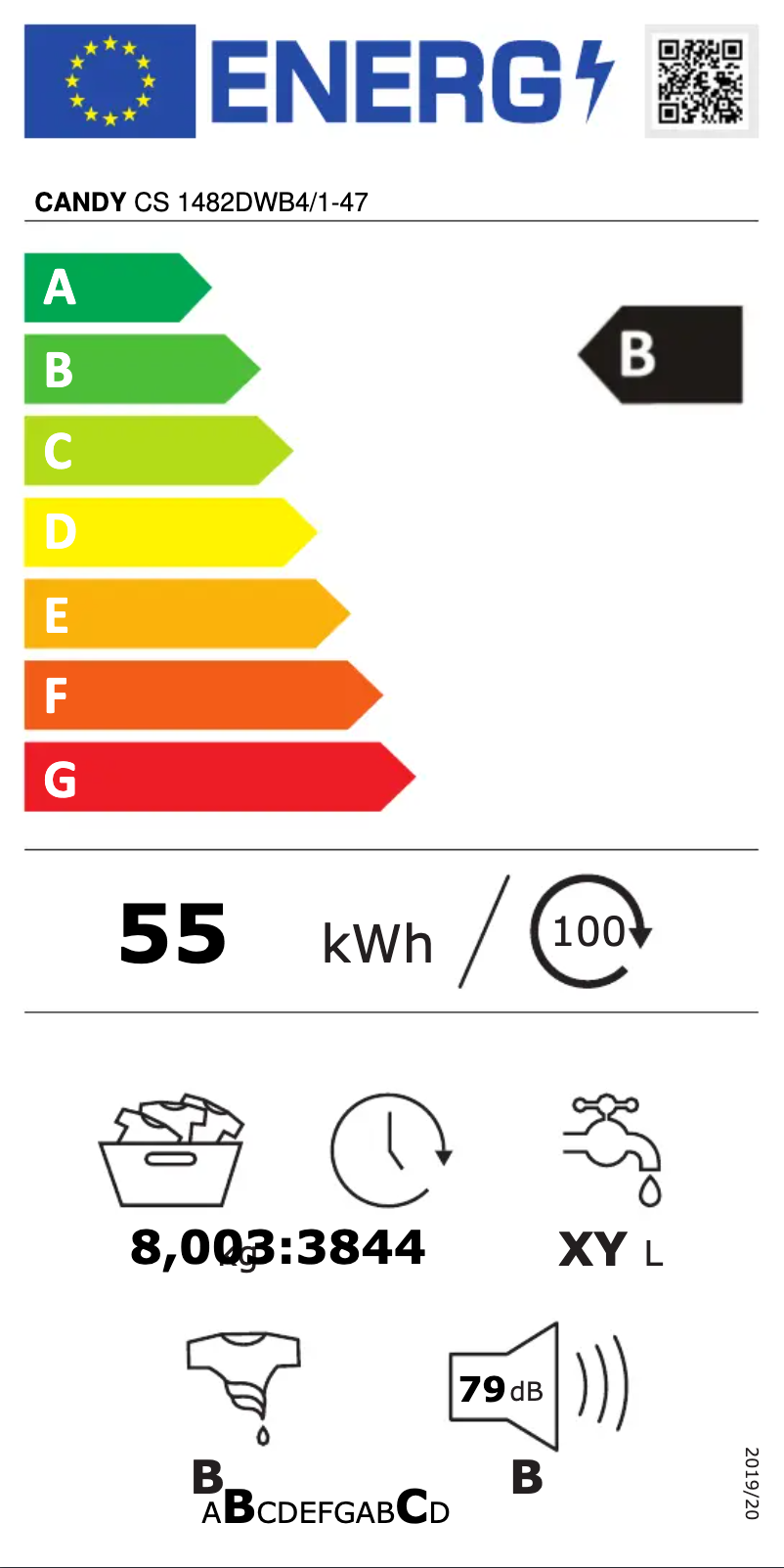 Page 1 of the manual Energy Label Candy CS 1482DWB4/1-47