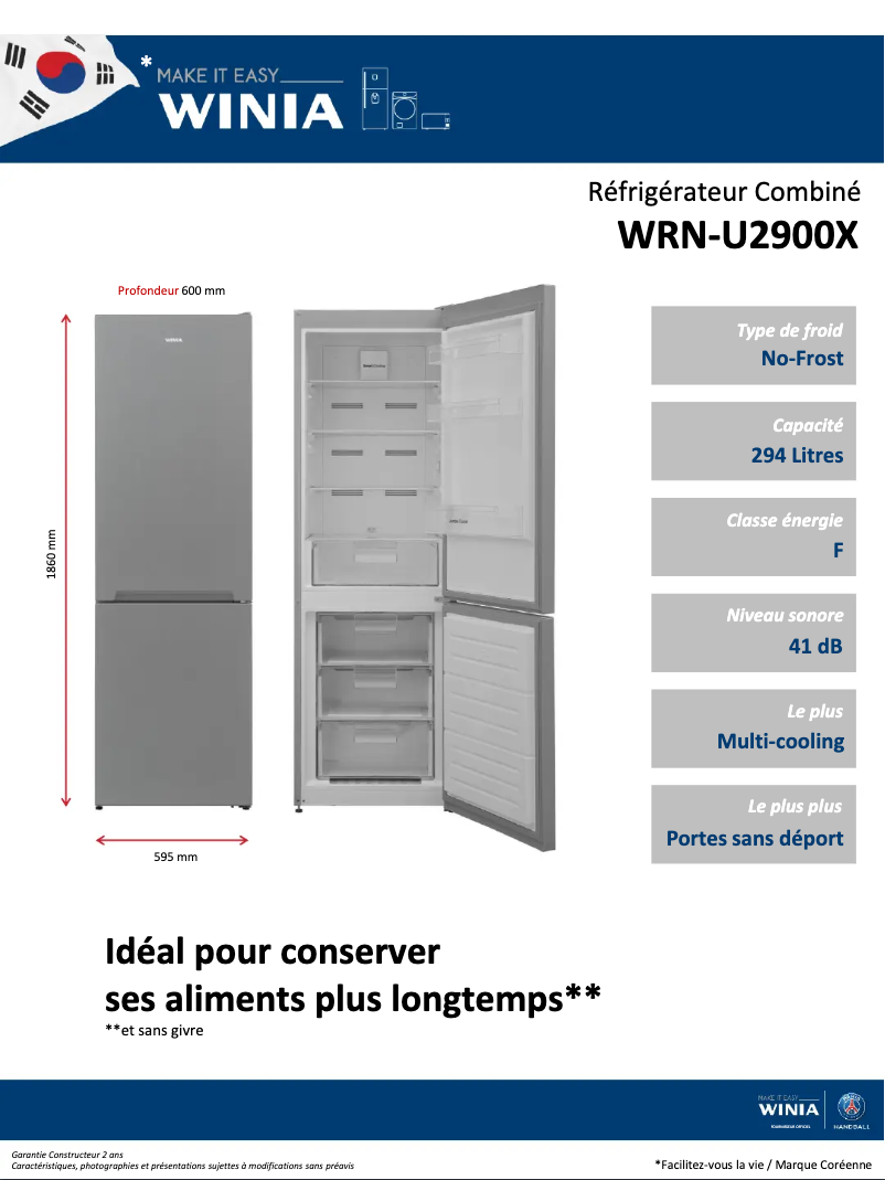 Page 1 of the manual Technical Sheet Winia WRN-U2900X