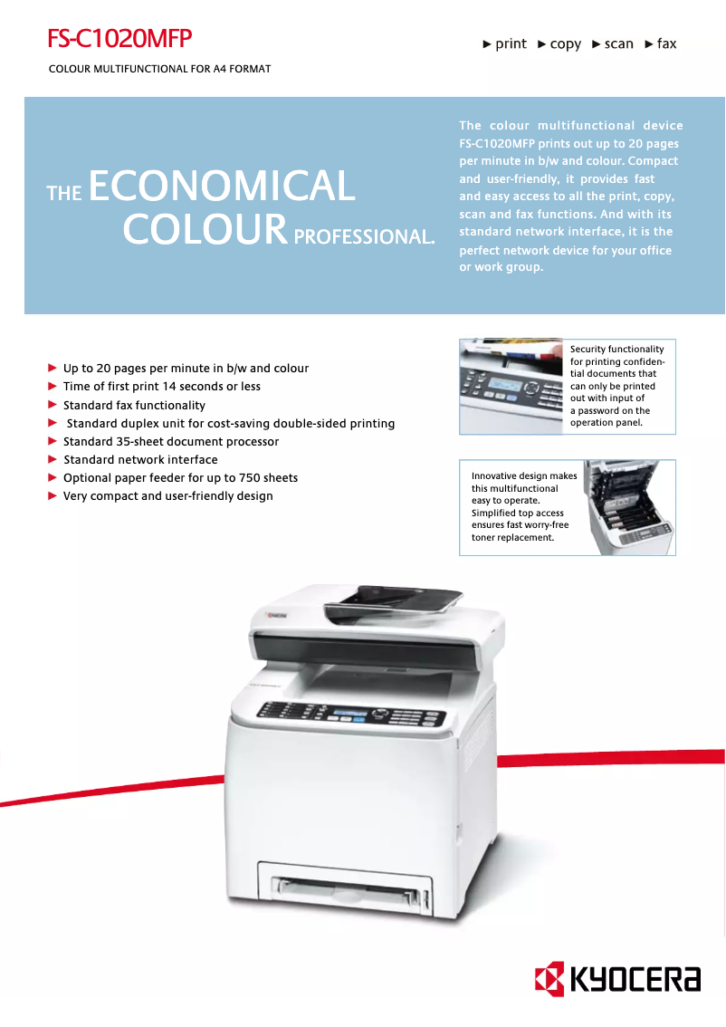 Page 1 of the manual Technical Sheet Kyocera FS-C1020MFP