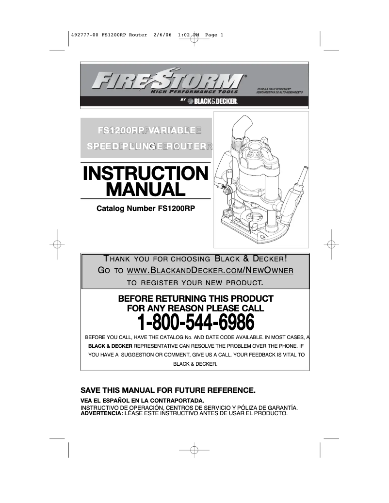 Page 1 of the manual User Manual Black & Decker FS1200RP