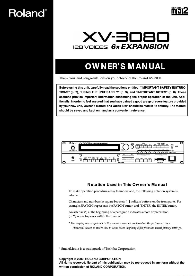 First page image of the manual for XV-3080