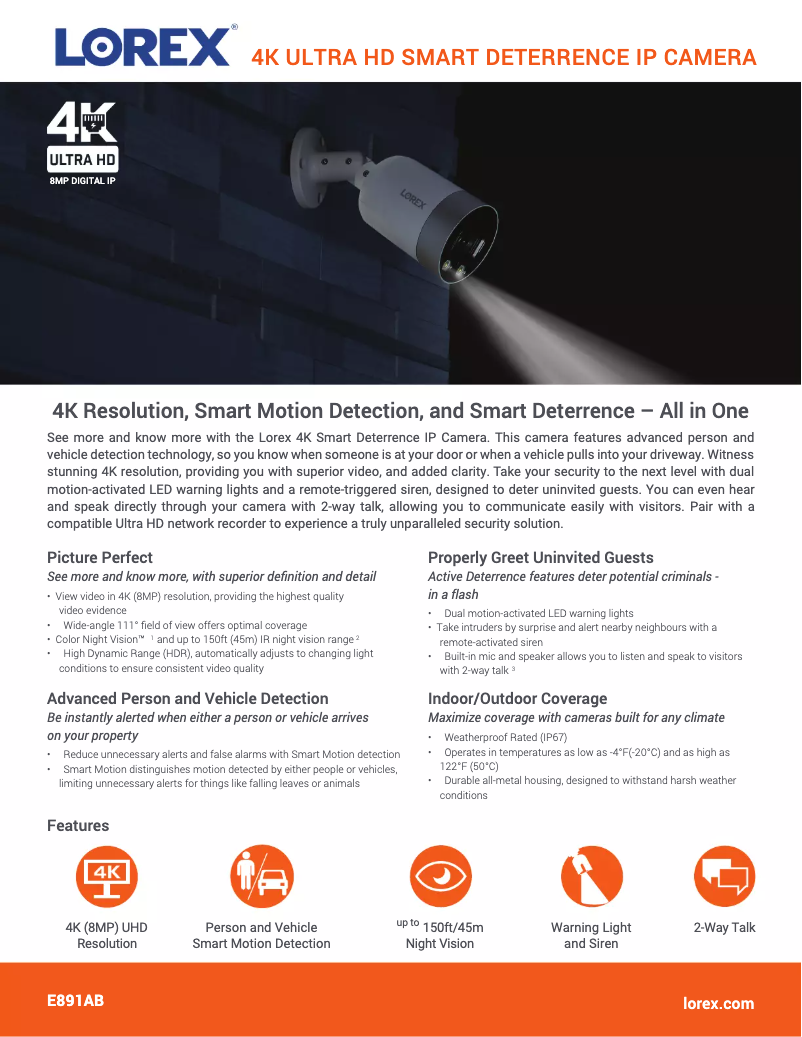 Page 1 of the manual Technical Sheet Lorex E891AB