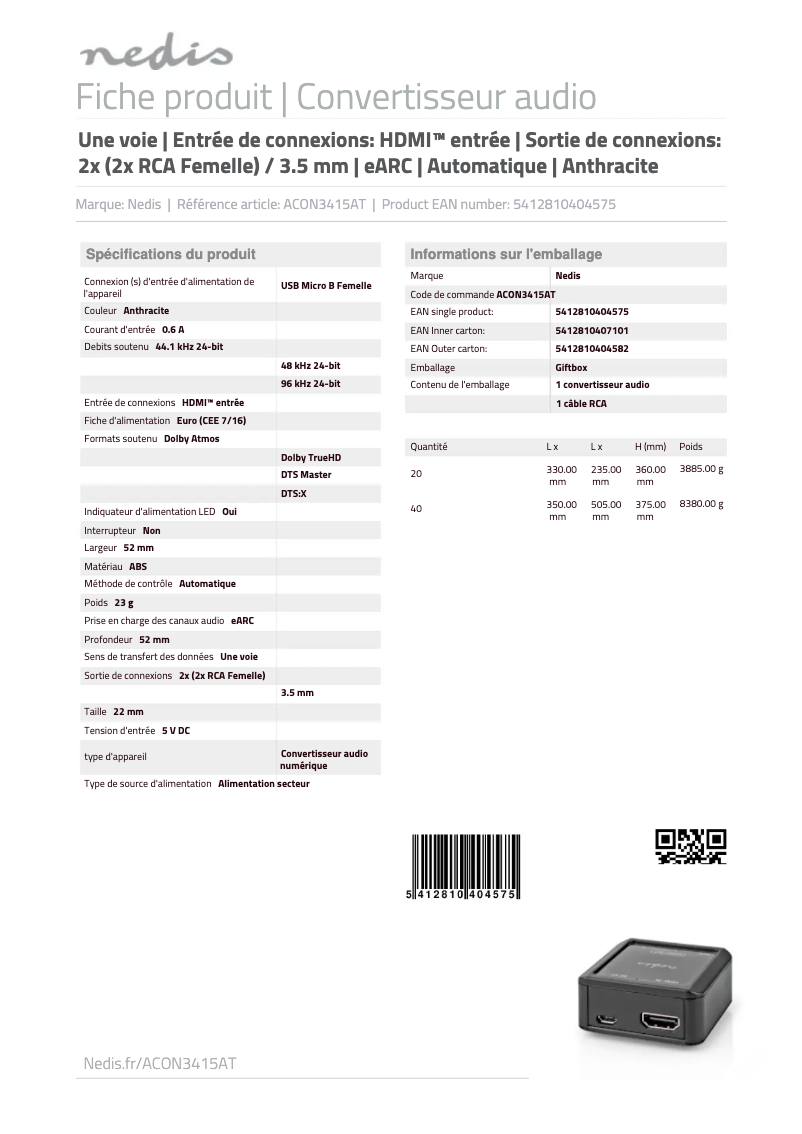 Page 1 of the manual User Manual Nedis ACON3415AT