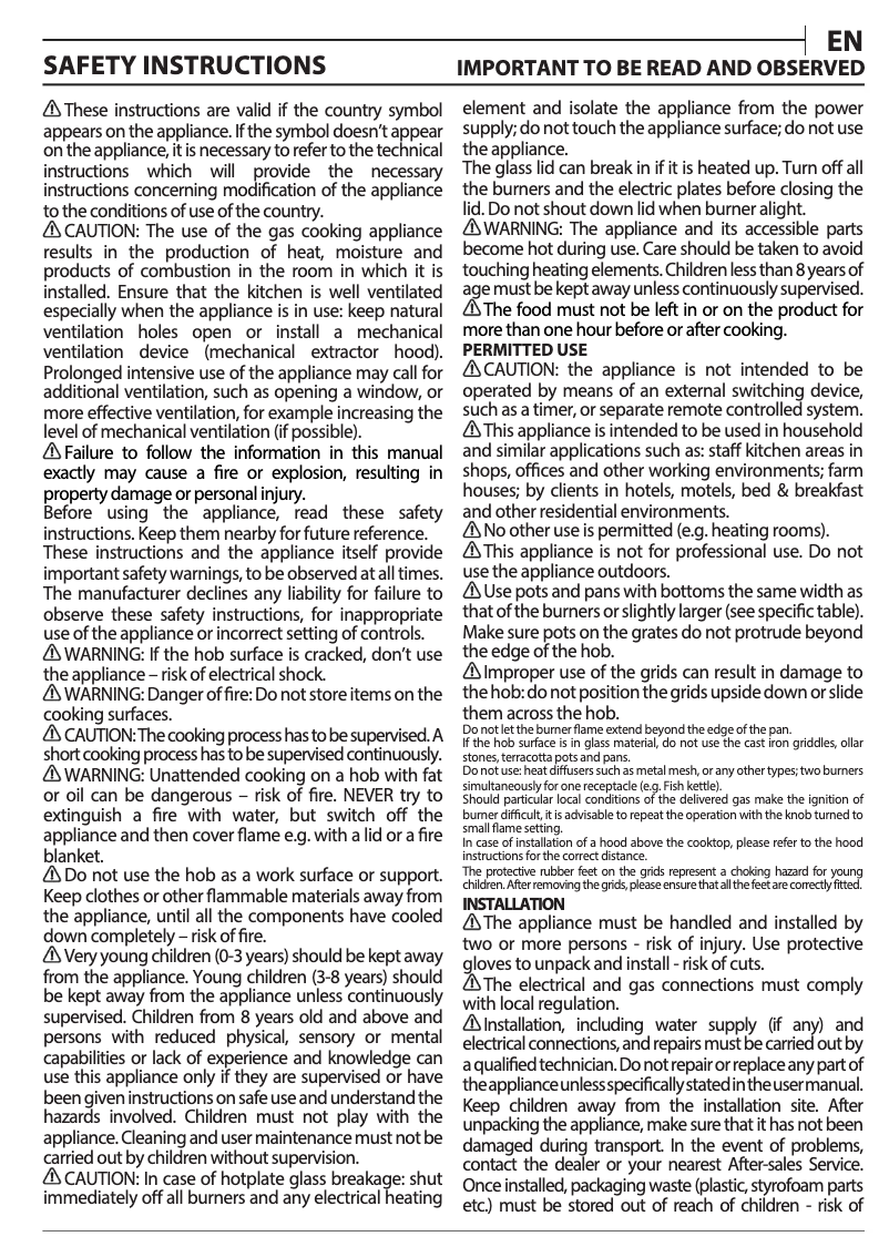 Page 1 of the manual Installation Guide Whirlpool GMA 6422/IX