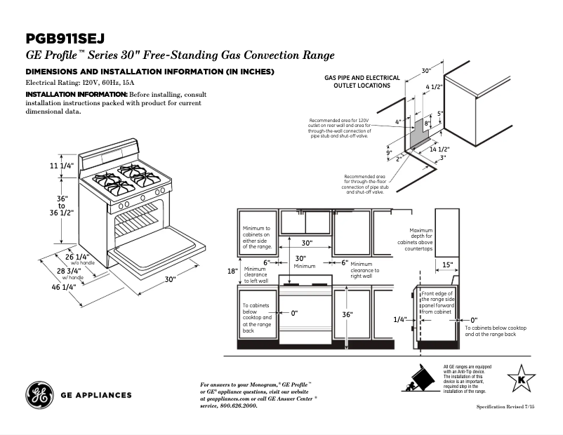 Page 1 of the manual Technical Sheet GE Profile PGB911ZEJSS