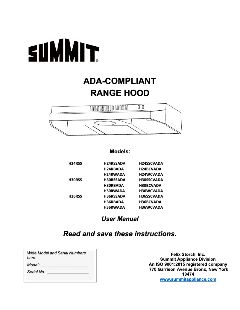 First page image of the manual for H30RSSADA
