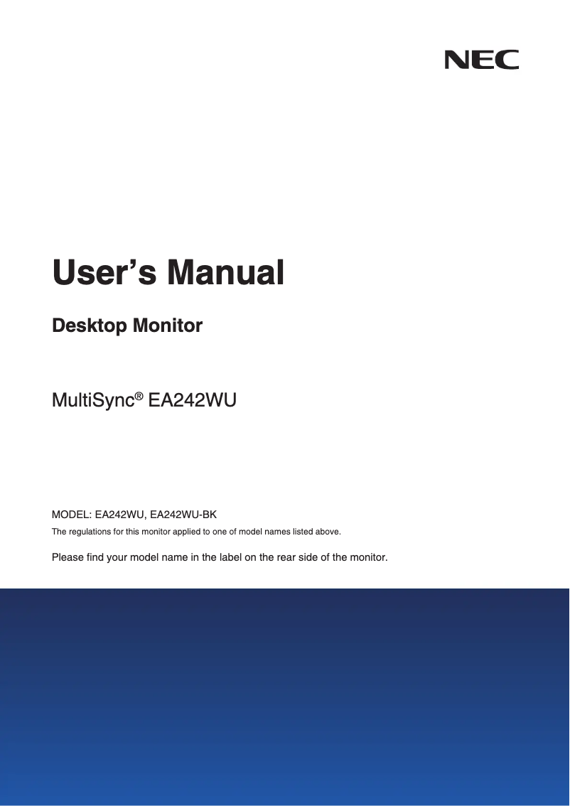 First page image of the manual for MultiSync EA242WU