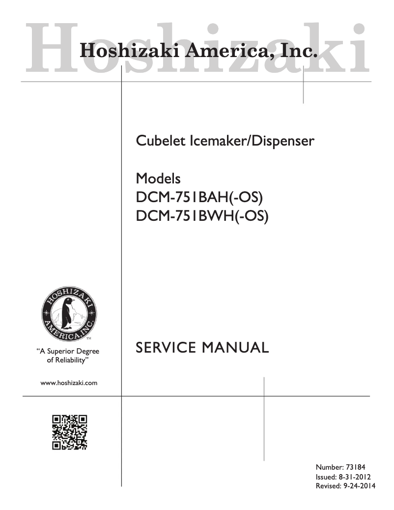 Page 1 of the manual User Manual Hoshizaki DCM-751BWH