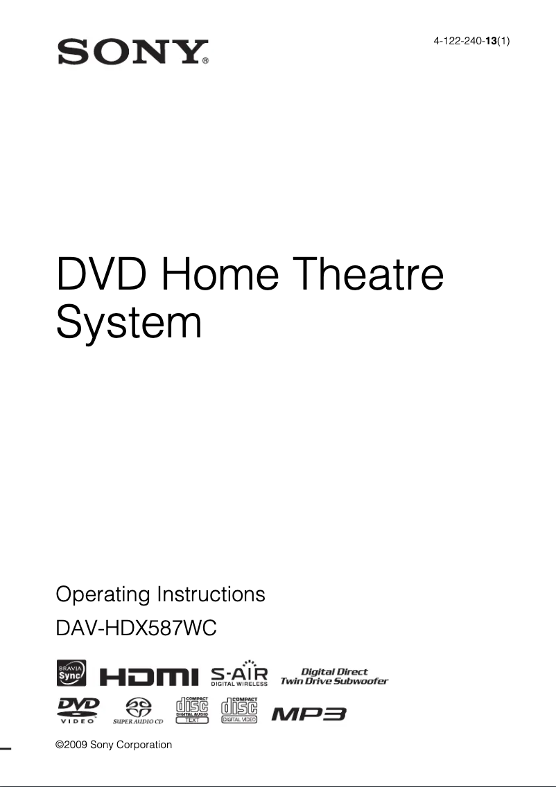 First page image of the manual for DAV-HDX587WC