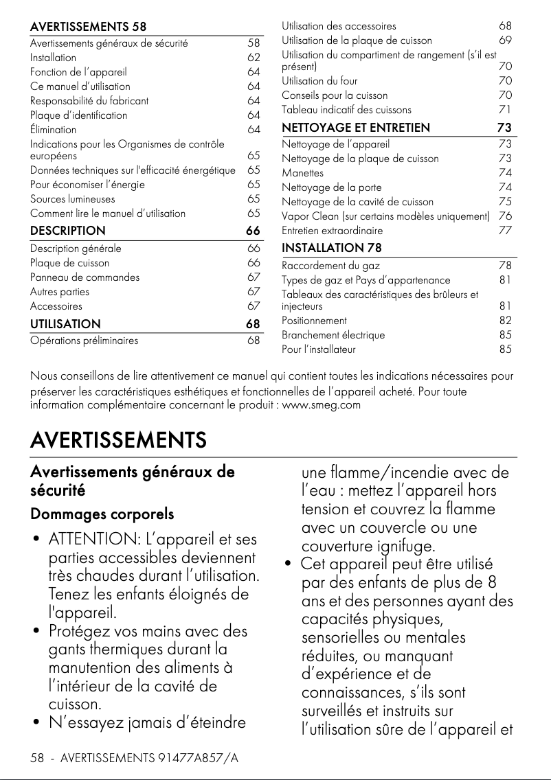 Page 1 of the manual User Manual Smeg CX91GM