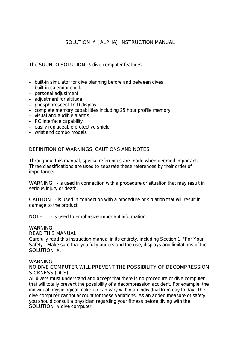 Page 1 de la notice Manuel utilisateur Suunto Solution Alpha