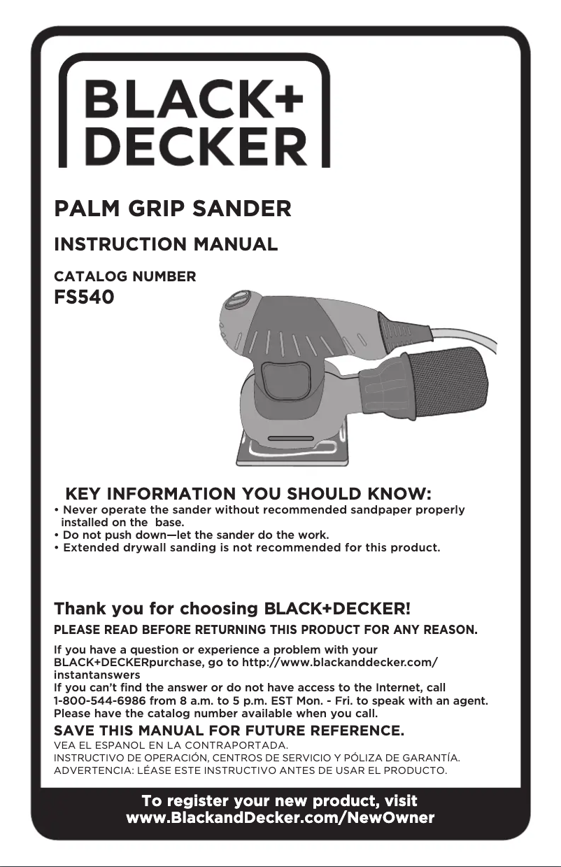 Page 1 of the manual User Manual Black & Decker FS540