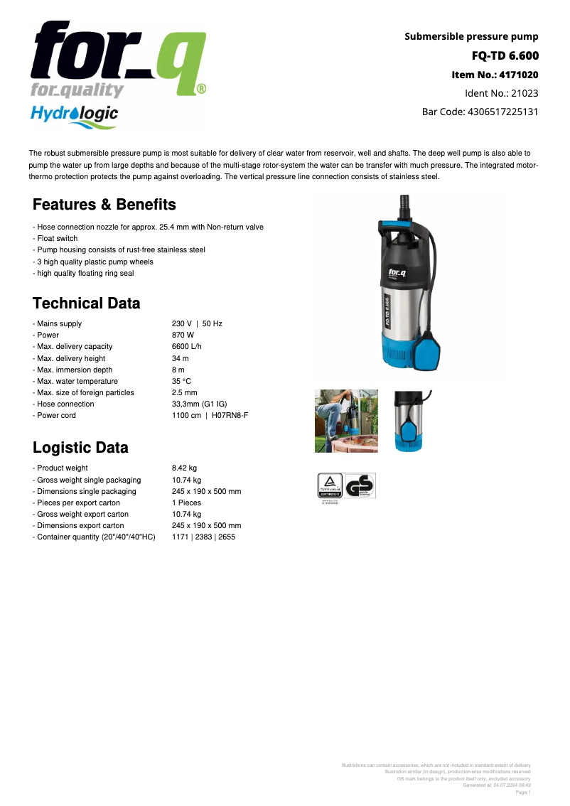 First page image of the manual for FQ-TD 6.600