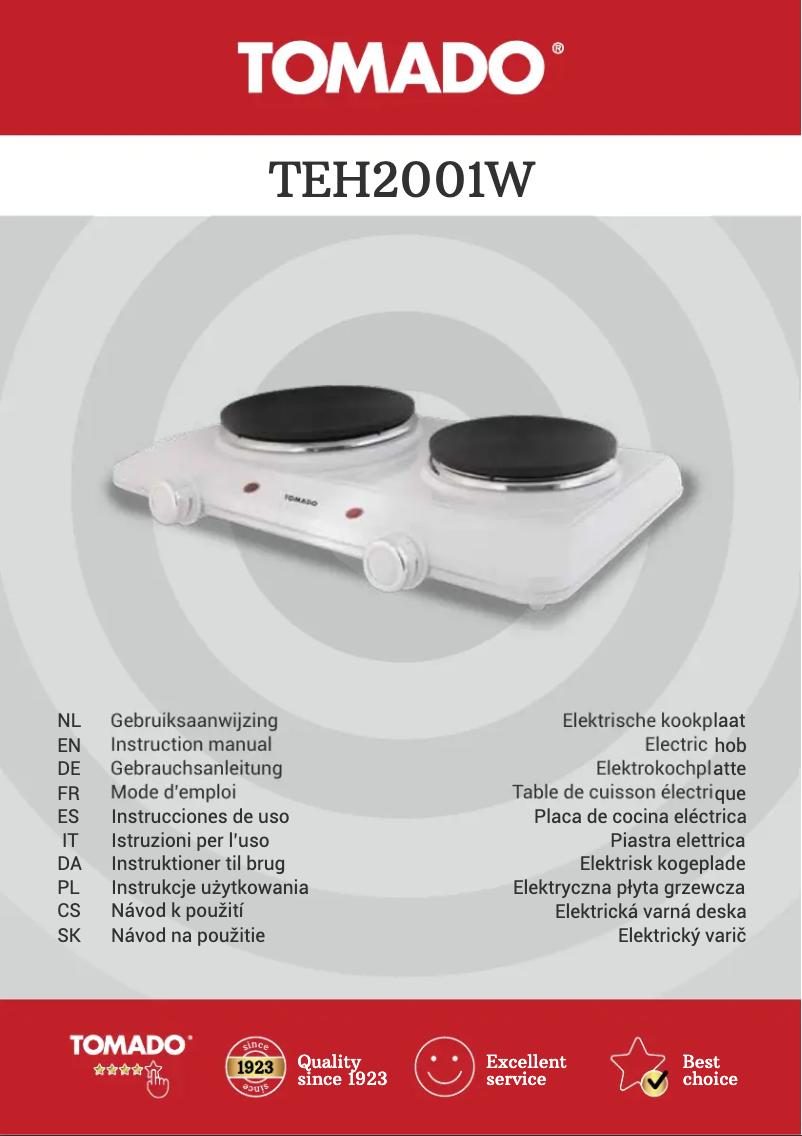 Page 1 of the manual Technical Sheet Tomado TEH2001W