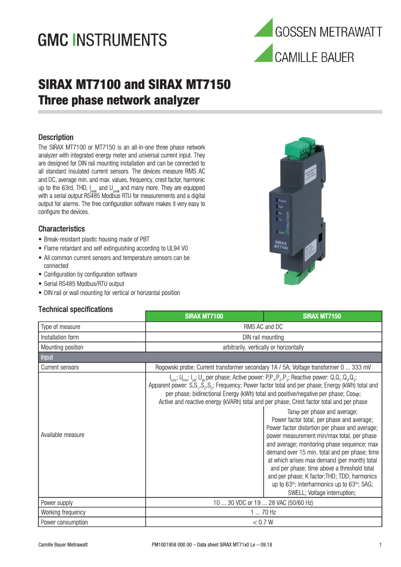 First page image of the manual for SIRAX MT7150