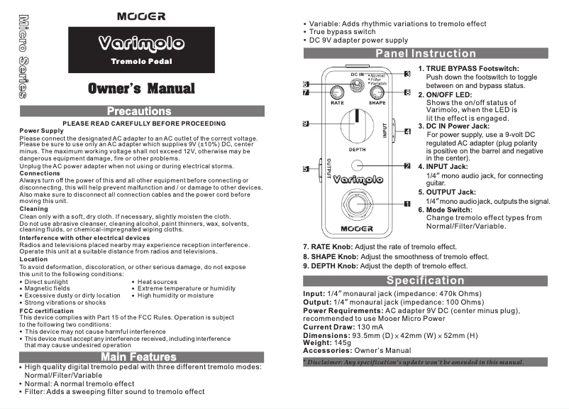 First page image of the manual for Varimolo