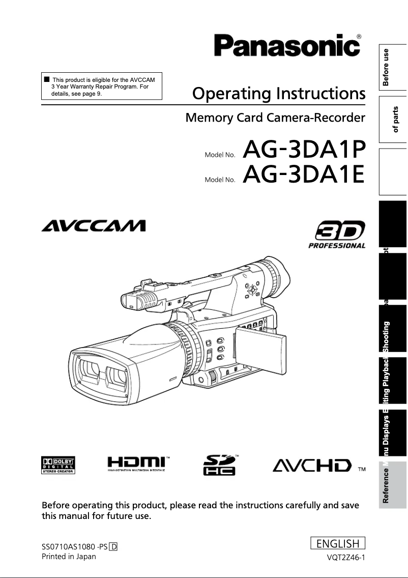 Page 1 of the manual User Manual Panasonic AG-3DA1