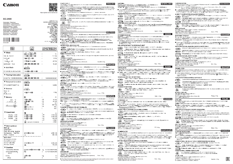 Page 1 of the manual User Manual Canon AS-2400