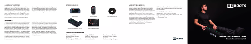 First page image of the manual for One Recovery Boots