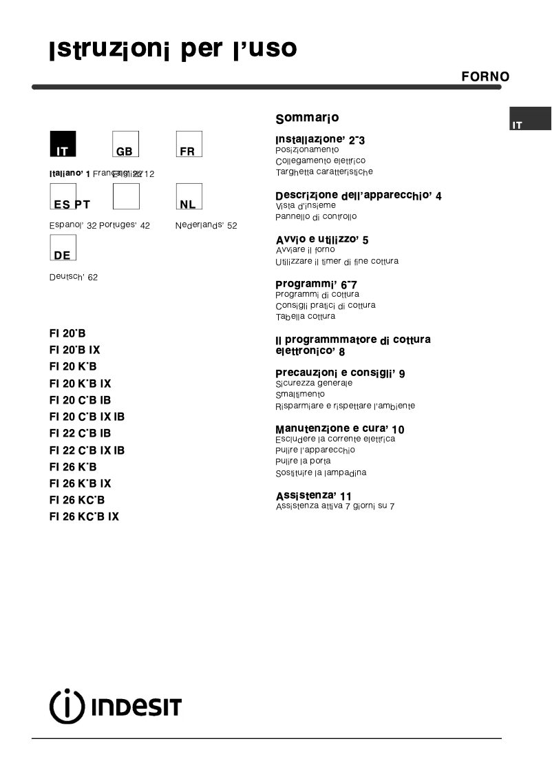 Page 1 of the manual User Manual Indesit FI 26 K.B IX