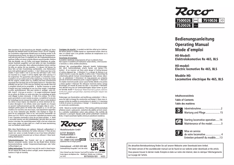 Page 1 of the manual User Manual Roco 7520026